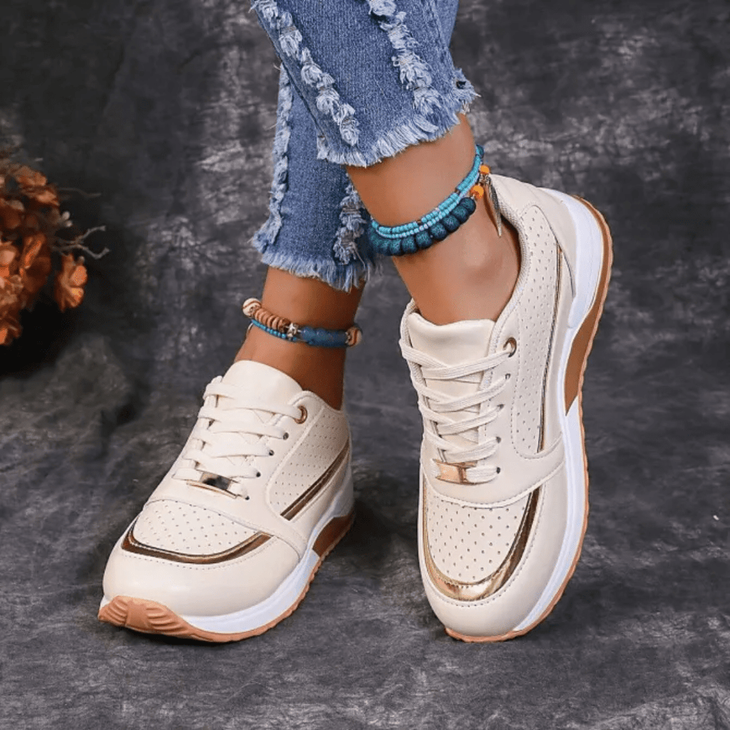 Veloura | Casual lace - up sneakers for women with gold details | Round toe - Nalani - Fashion Clothing and Decor