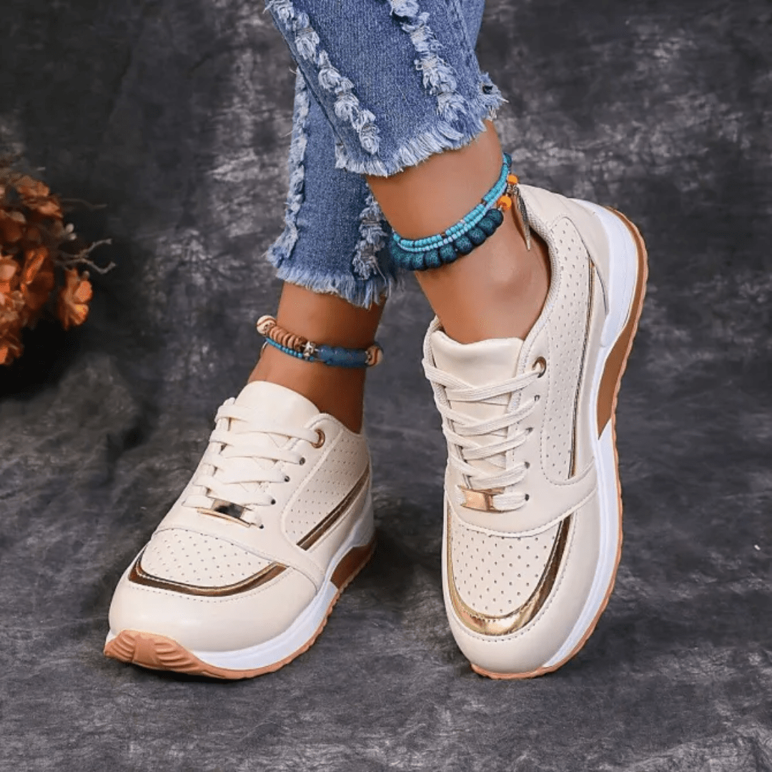 Veloura | Casual lace - up sneakers for women with gold details | Round toe - Nalani - Fashion Clothing and Decor