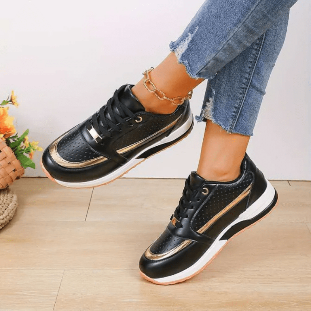 Veloura | Casual lace - up sneakers for women with gold details | Round toe - Nalani - Fashion Clothing and Decor