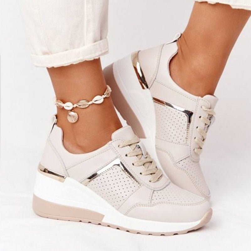 Veloura | Casual lace - up wedge sneakers for women with shiny details | Fashion - Nalani - Fashion Clothing and Decor