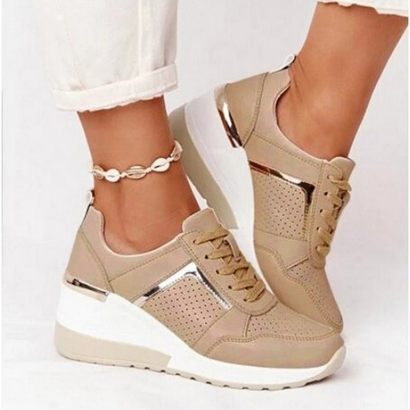 Veloura | Casual lace - up wedge sneakers for women with shiny details | Fashion - Nalani - Fashion Clothing and Decor