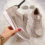 Veloura | Modern lace - up sneakers for women with side zipper | Wedge heel - Nalani - Fashion Clothing and Decor