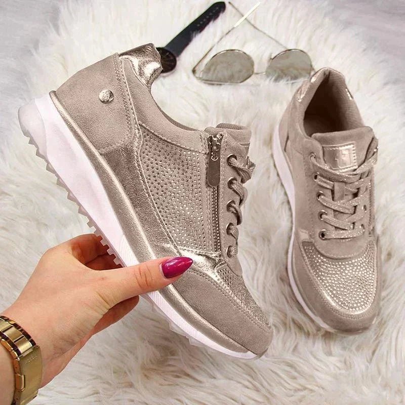 Veloura | Modern lace - up sneakers for women with side zipper | Wedge heel - Nalani - Fashion Clothing and Decor