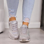 Veloura | Modern lace - up sneakers for women with side zipper | Wedge heel - Nalani - Fashion Clothing and Decor