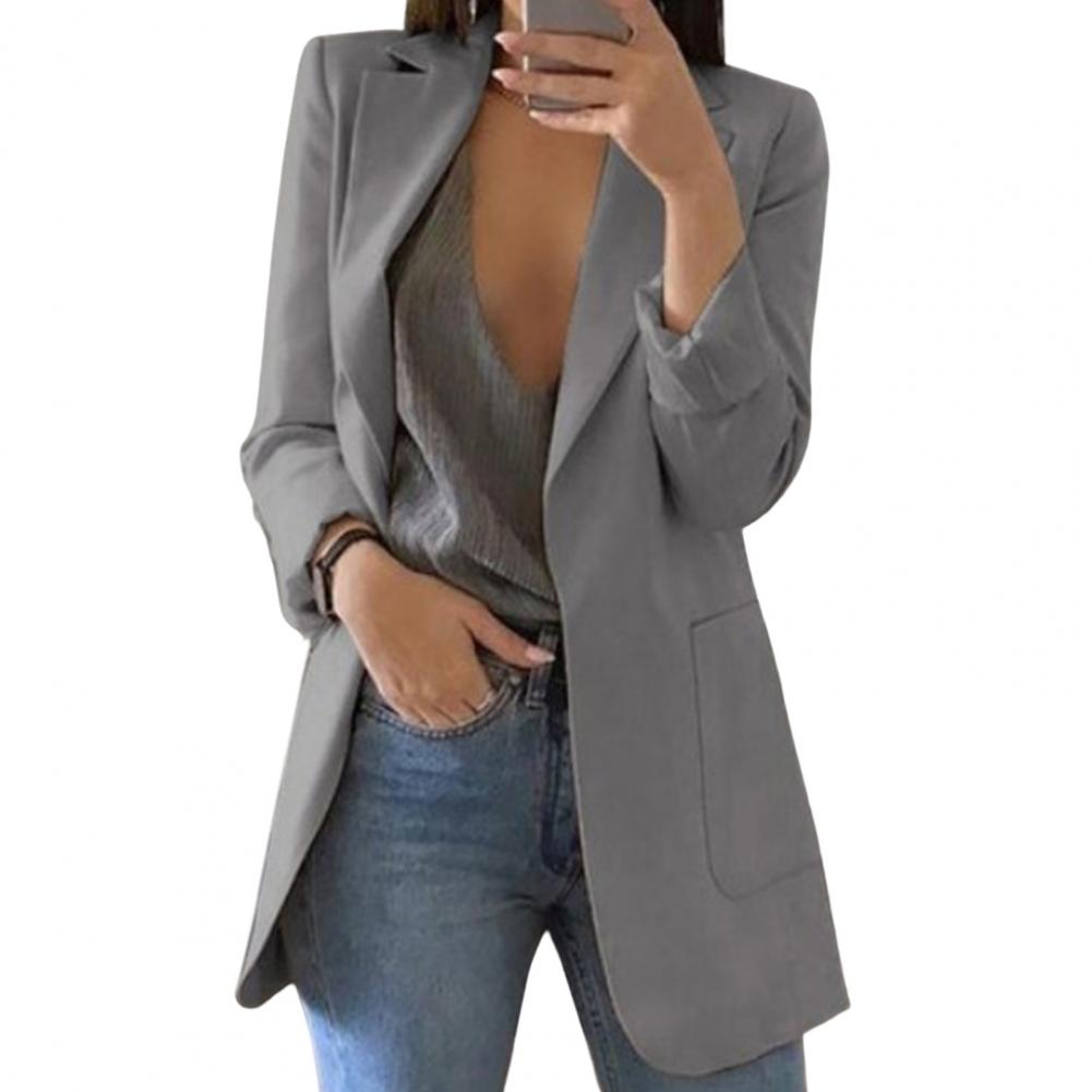 Veloura | Women's Long Work Blazer with Side Pockets | Lapel Collar - Nalani - Fashion Clothing and Decor