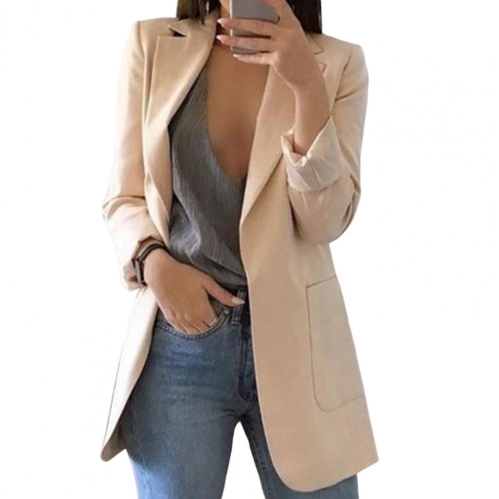 Veloura | Women's Long Work Blazer with Side Pockets | Lapel Collar - Nalani - Fashion Clothing and Decor