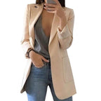 Veloura | Women's Long Work Blazer with Side Pockets | Lapel Collar - Nalani - Fashion Clothing and Decor