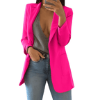 Veloura | Women's Long Work Blazer with Side Pockets | Lapel Collar - Nalani - Fashion Clothing and Decor