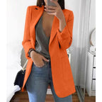 Veloura | Women's Long Work Blazer with Side Pockets | Lapel Collar - Nalani - Fashion Clothing and Decor