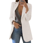 Veloura | Women's Long Work Blazer with Side Pockets | Lapel Collar - Nalani - Fashion Clothing and Decor