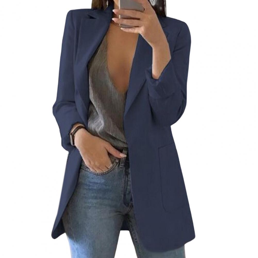 Veloura | Women's Long Work Blazer with Side Pockets | Lapel Collar - Nalani - Fashion Clothing and Decor
