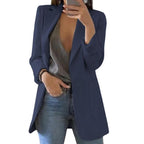 Veloura | Women's Long Work Blazer with Side Pockets | Lapel Collar - Nalani - Fashion Clothing and Decor