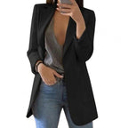 Veloura | Women's Long Work Blazer with Side Pockets | Lapel Collar - Nalani - Fashion Clothing and Decor