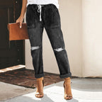 Veloura | Women's Ripped Jeans with Tapered Leg and Drawstring | Casual - Nalani - Fashion Clothing and Decor