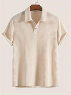 Waffle Knit Polo Shirt For Men Short Sleeve Two Button Placket - Nalani - UK Fashion Clothing and Decor