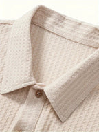 Waffle Knit Polo Shirt For Men Short Sleeve Two Button Placket - Nalani - UK Fashion Clothing and Decor