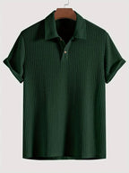Waffle Knit Polo Shirt For Men Short Sleeve Two Button Placket - Nalani - UK Fashion Clothing and Decor
