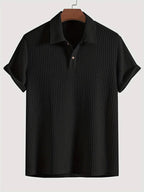 Waffle Knit Polo Shirt For Men Short Sleeve Two Button Placket - Nalani - UK Fashion Clothing and Decor