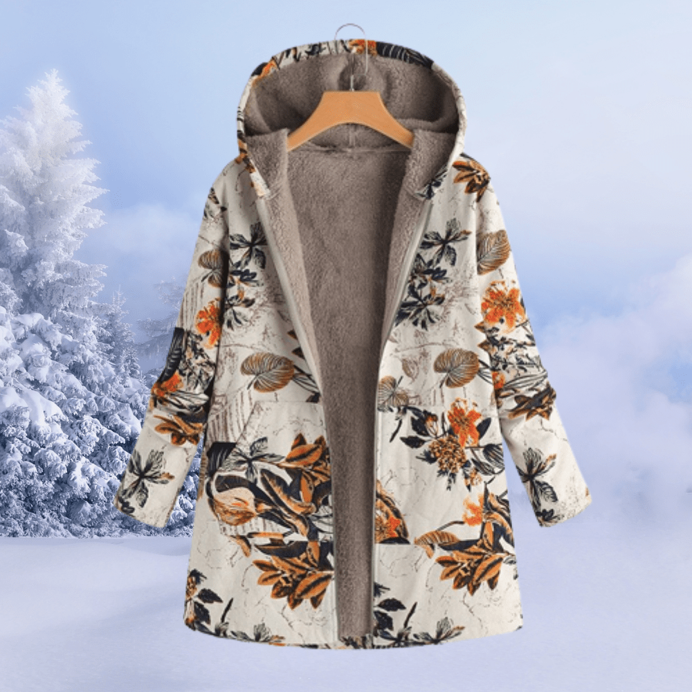 Warm Floral Winter Jacket With Padded Insulation For Cold - Nalani - UK Fashion Clothing and Decor
