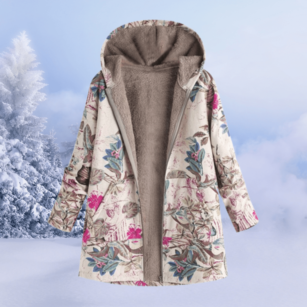 Warm Floral Winter Jacket With Padded Insulation For Cold - Nalani - UK Fashion Clothing and Decor