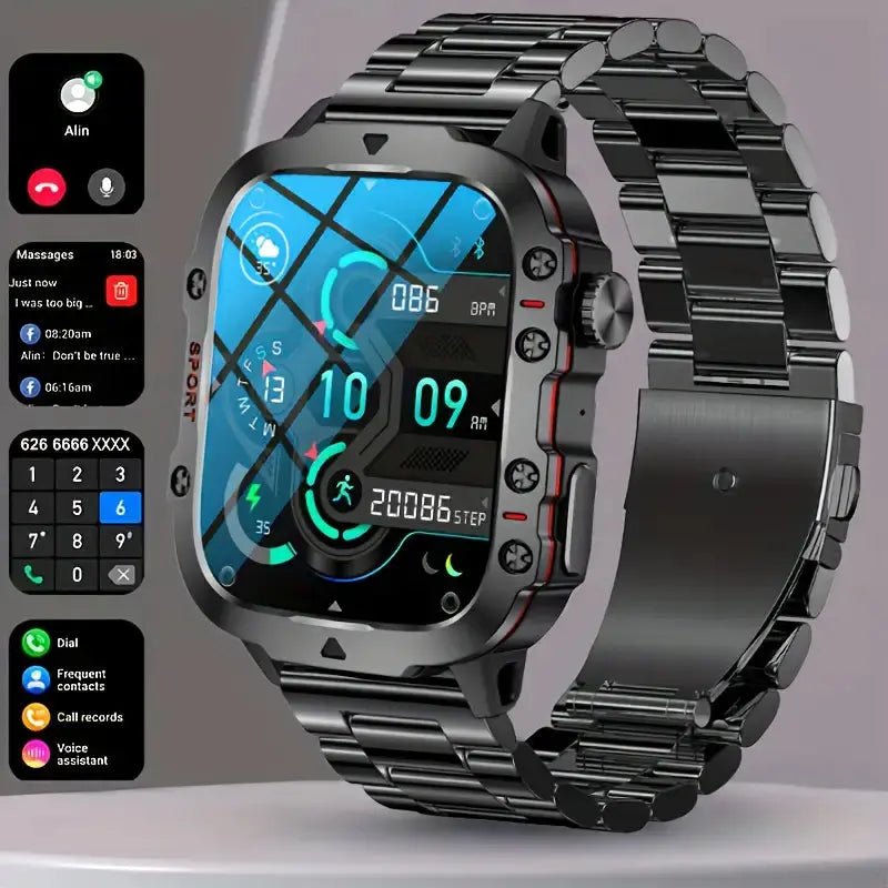 Waterproof Outdoor Smartwatch – Rugged Smart Watch with Bluetooth Calling, Sleep & Activity Tracking, 10-Day Battery – TrailMate - Nalani - Fashion Clothing and Decor