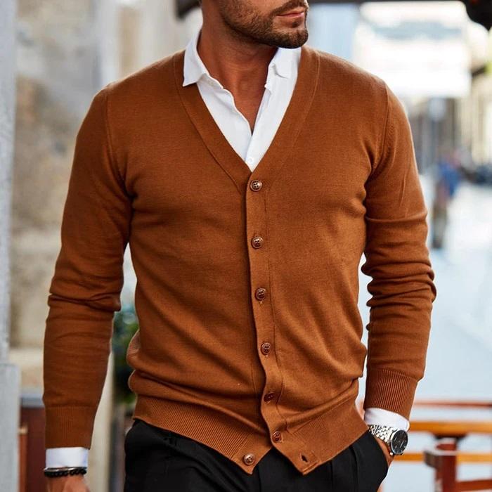 Weaver - Men Cardigan V Neck Button Front Casual Lightweight Knitwear - Nalani - Fashion Clothing and Decor