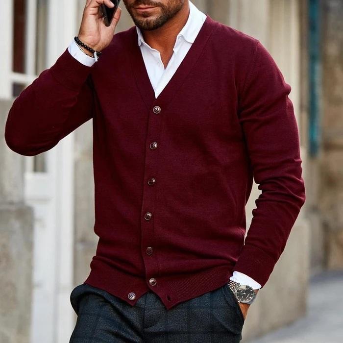 Weaver - Men Cardigan V Neck Button Front Casual Lightweight Knitwear - Nalani - Fashion Clothing and Decor