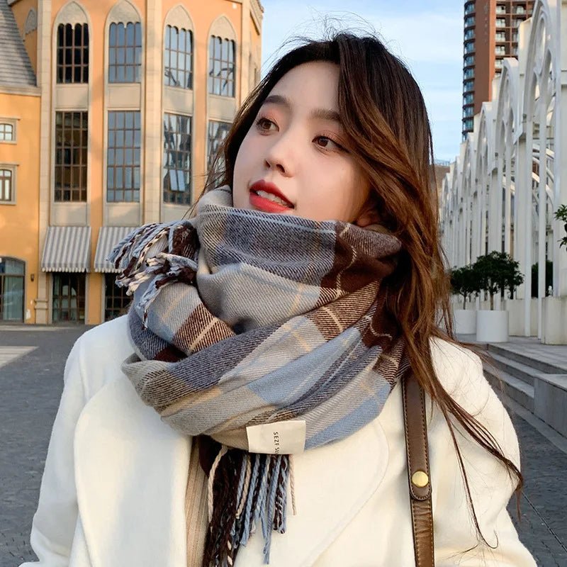 Winter Chic Scarf Thick Acrylic Cotton Checkered Pattern - Nalani - UK Fashion Clothing and Decor