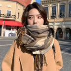 Winter Chic Scarf Thick Acrylic Cotton Checkered Pattern - Nalani - UK Fashion Clothing and Decor