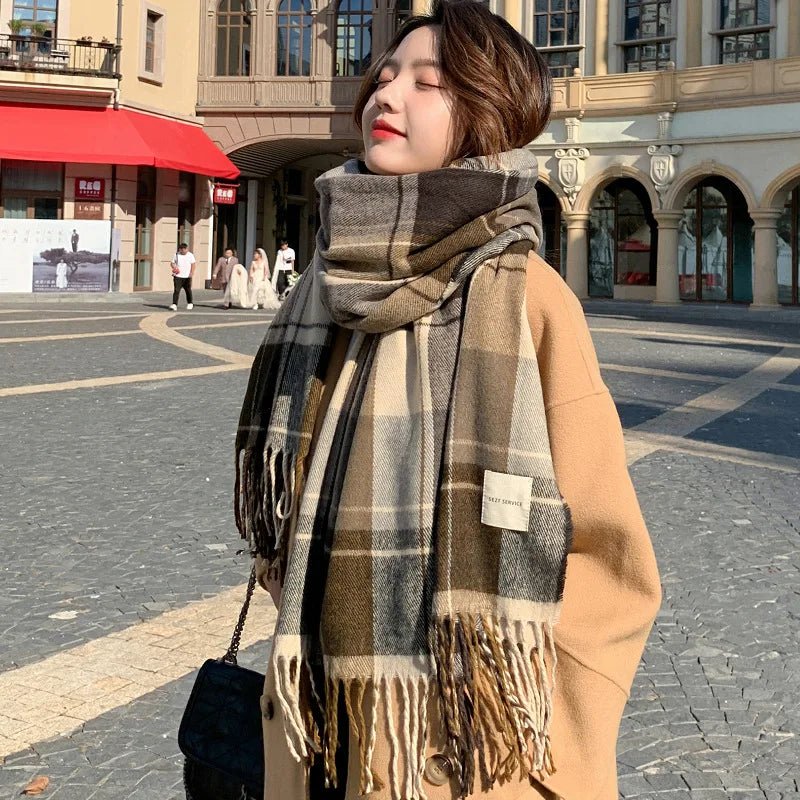 Winter Chic Scarf Thick Acrylic Cotton Checkered Pattern - Nalani - UK Fashion Clothing and Decor