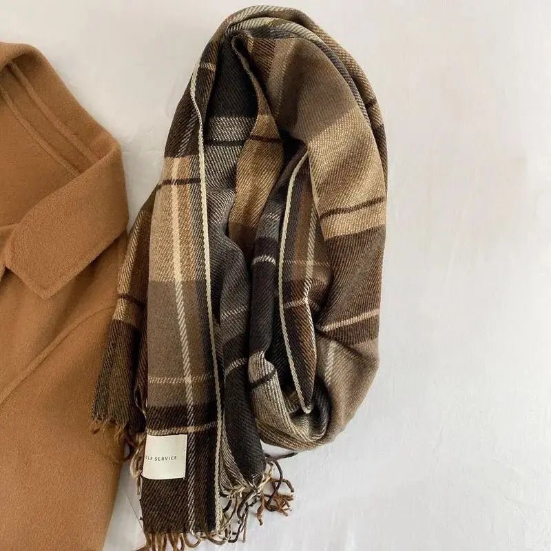 Winter Chic Scarf Thick Acrylic Cotton Checkered Pattern - Nalani - UK Fashion Clothing and Decor