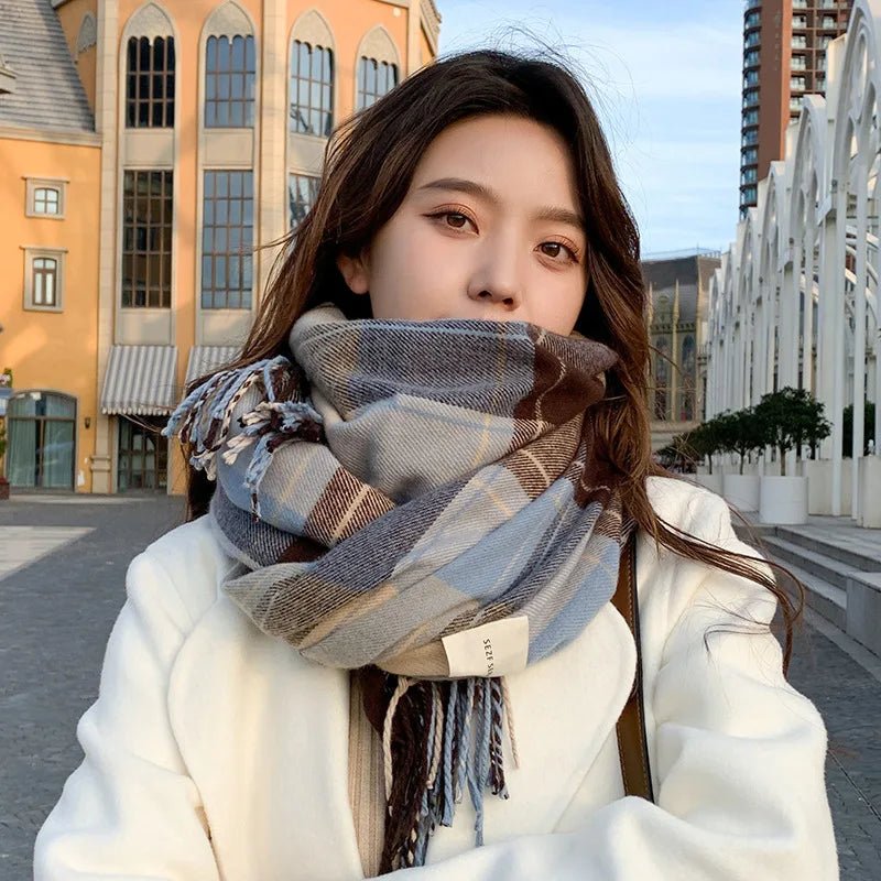 Winter Chic Scarf Thick Acrylic Cotton Checkered Pattern - Nalani - UK Fashion Clothing and Decor