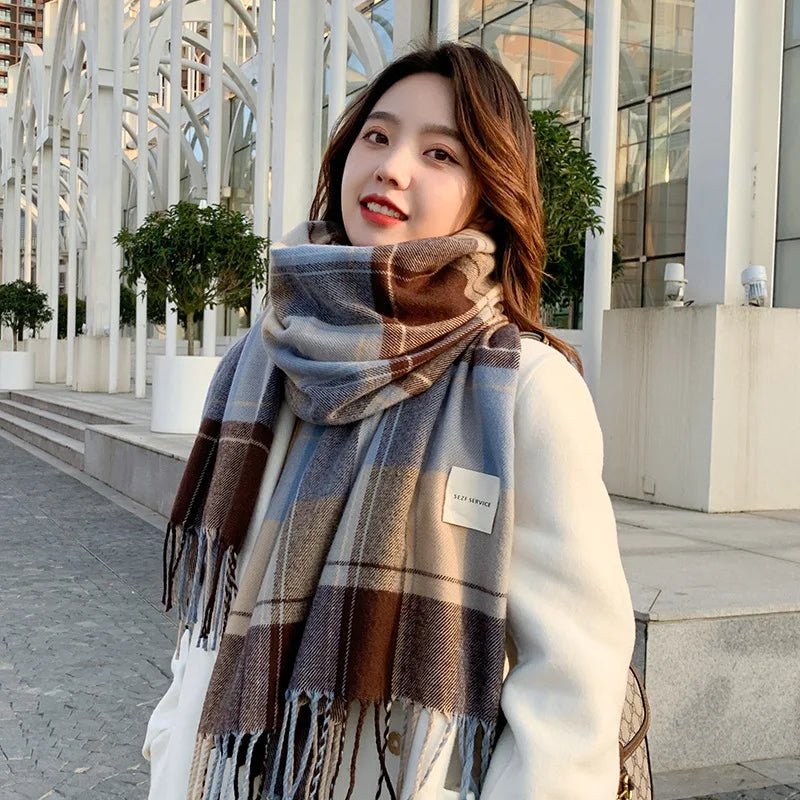 Winter Chic Scarf Thick Acrylic Cotton Checkered Pattern - Nalani - UK Fashion Clothing and Decor