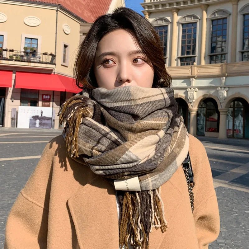 Winter Chic Scarf Thick Acrylic Cotton Checkered Pattern - Nalani - UK Fashion Clothing and Decor