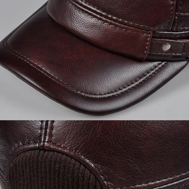 Winter Leather Military British Vintage Cap For Men - Nalani - UK Fashion Clothing and Decor