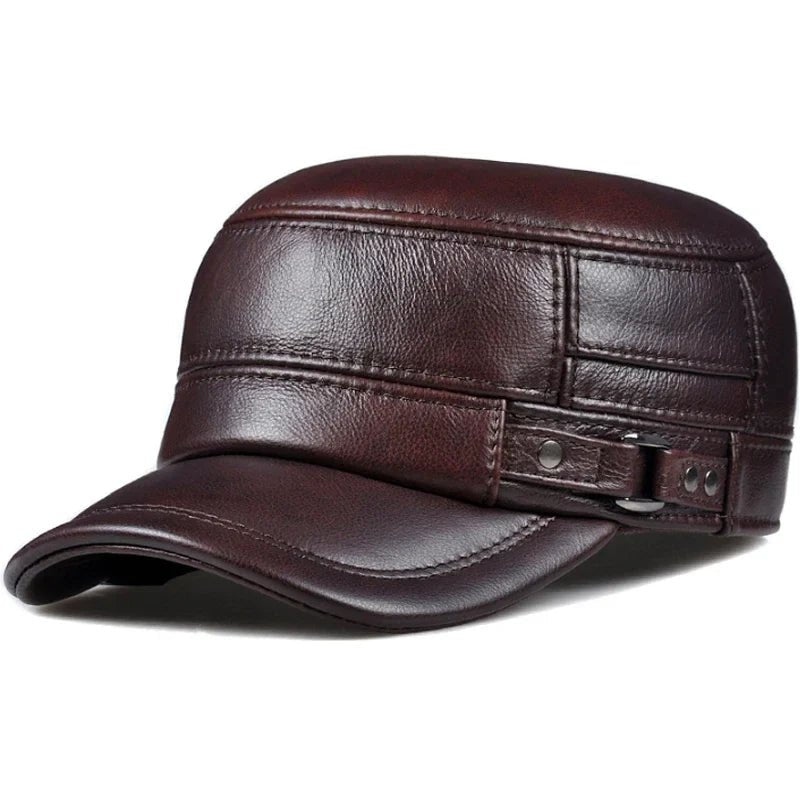 Winter Leather Military British Vintage Cap For Men - Nalani - UK Fashion Clothing and Decor