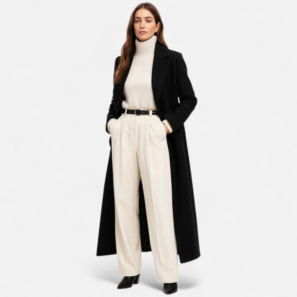 Women Black Maxi Overcoat Longline Tailored Outerwear All Season - Nalani - UK and AUS Fashion Clothing and Decor