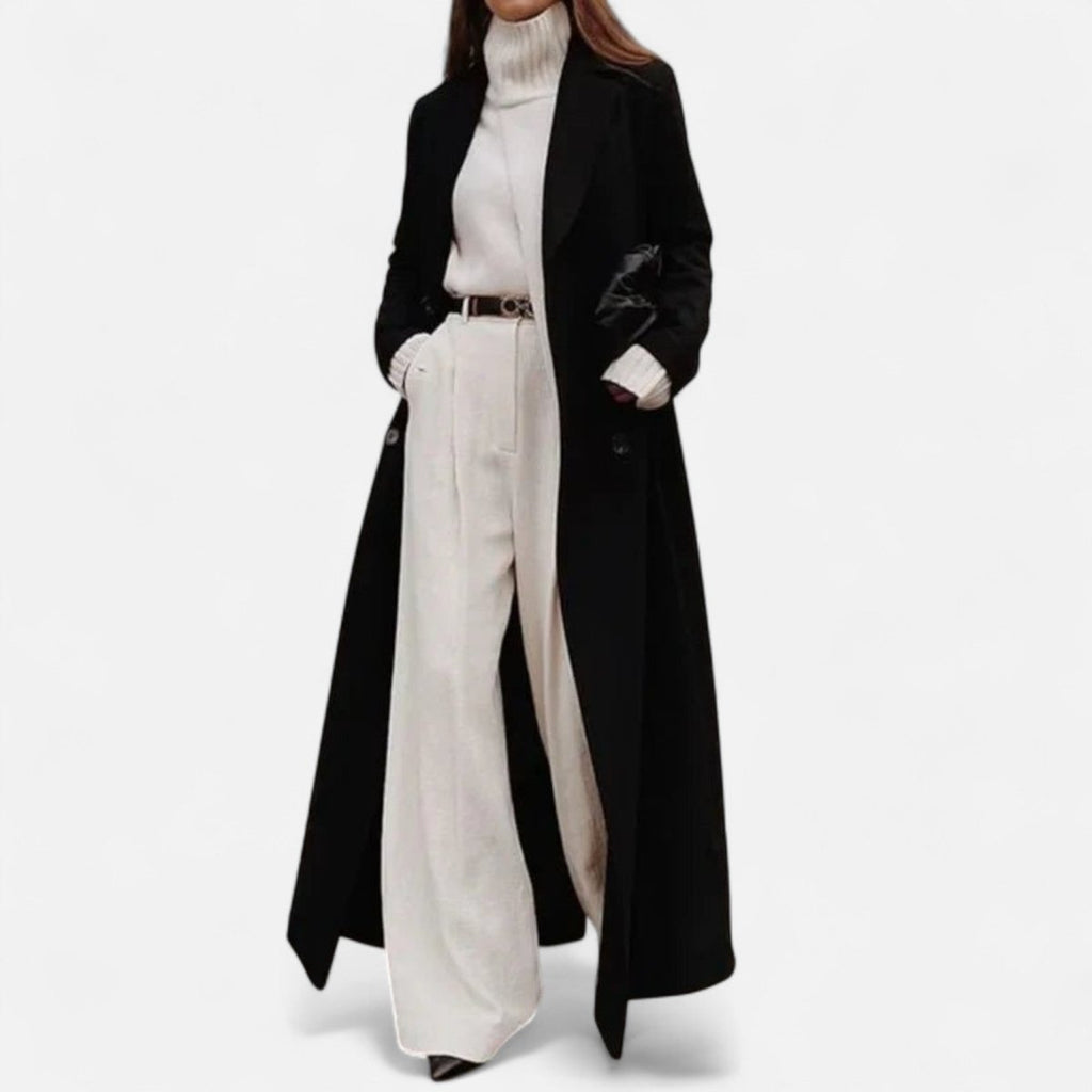 Women Black Maxi Overcoat Longline Tailored Outerwear All Season - Nalani - UK and AUS Fashion Clothing and Decor