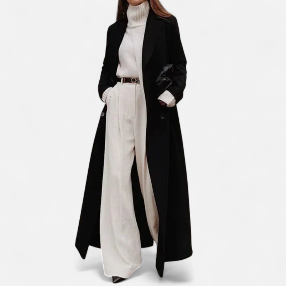 Women Black Maxi Overcoat Longline Tailored Outerwear All Season - Nalani - UK and AUS Fashion Clothing and Decor