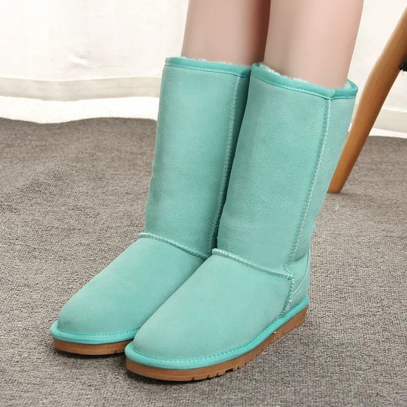 Women Knee High Boots Suede Faux Fur Trim Flat Sole Casual Fit - Nalani - UK Fashion Clothing and Decor
