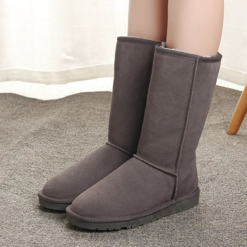Women Knee High Boots Suede Faux Fur Trim Flat Sole Casual Fit - Nalani - UK Fashion Clothing and Decor