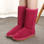 Women Knee High Boots Suede Faux Fur Trim Flat Sole Casual Fit - Nalani - UK Fashion Clothing and Decor