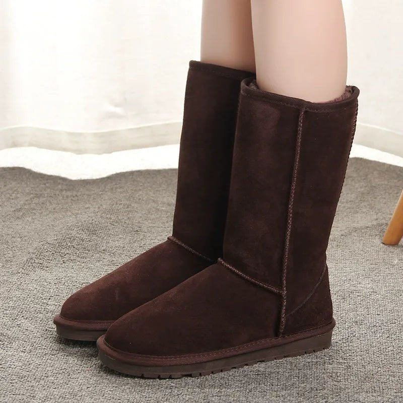 Women Knee High Boots Suede Faux Fur Trim Flat Sole Casual Fit - Nalani - UK Fashion Clothing and Decor