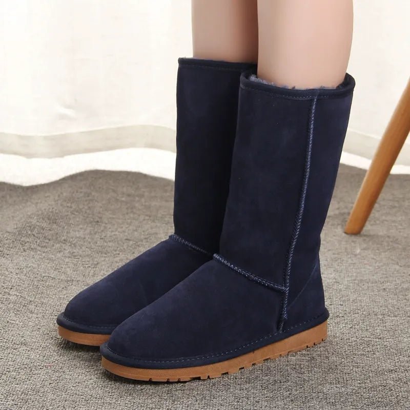 Women Knee High Boots Suede Faux Fur Trim Flat Sole Casual Fit - Nalani - UK Fashion Clothing and Decor