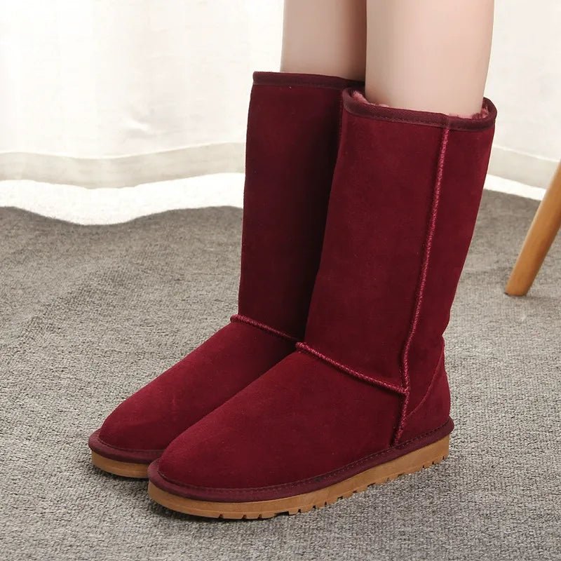 Women Knee High Boots Suede Faux Fur Trim Flat Sole Casual Fit - Nalani - UK Fashion Clothing and Decor