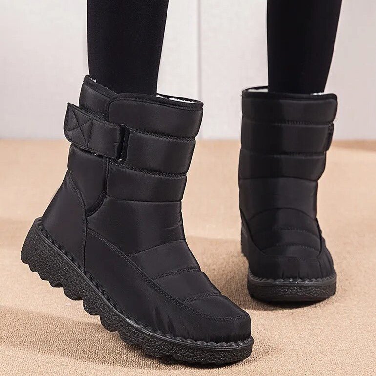 Women Waterproof Boots With Hook And Loop Strap Padded Ankle - Nalani - UK Fashion Clothing and Decor