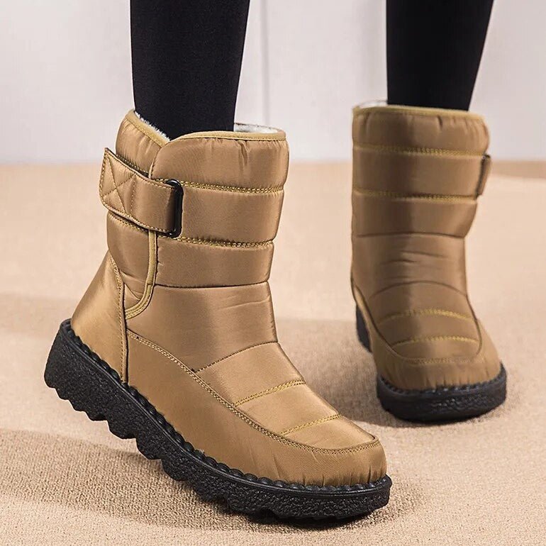 Women Waterproof Boots With Hook And Loop Strap Padded Ankle - Nalani - UK Fashion Clothing and Decor