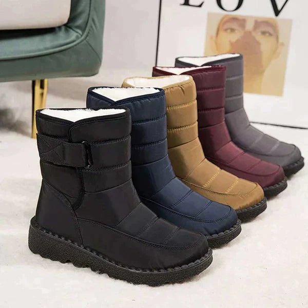Women Waterproof Boots With Hook And Loop Strap Padded Ankle - Nalani - UK Fashion Clothing and Decor