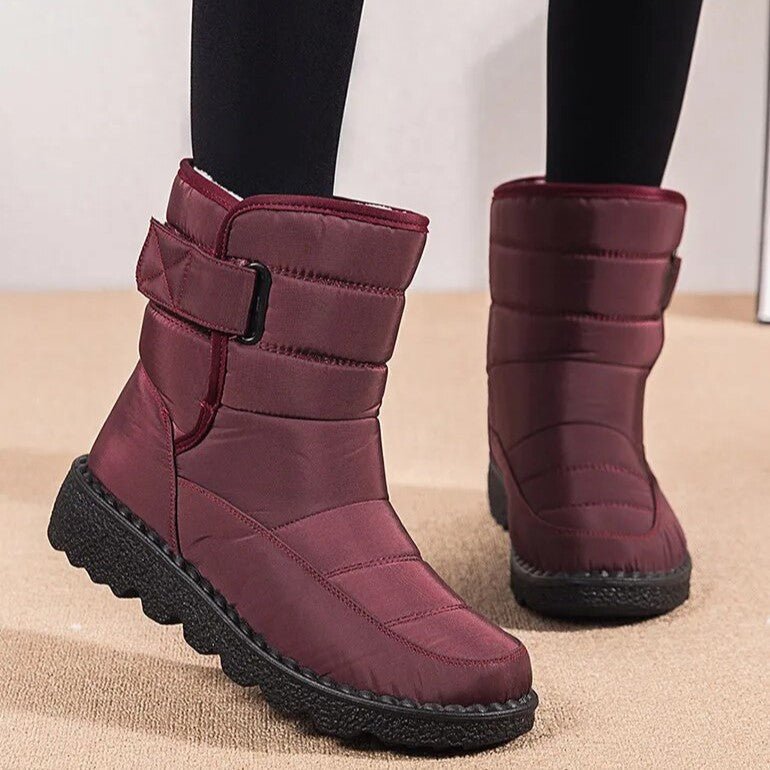 Women Waterproof Boots With Hook And Loop Strap Padded Ankle - Nalani - UK Fashion Clothing and Decor