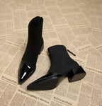 Womens Ankle Boots Suede Detailing Block Heel Elegant - Nalani - Fashion Clothing and Decor